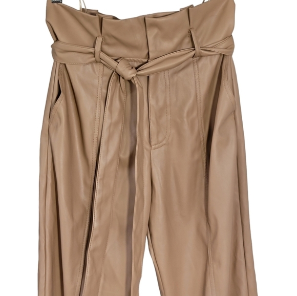 Lucy Paris S Faux Leather Tan Paperbag Pants Tie Waist Ankle Wrap Chic Neutral - Picture 6 of 13